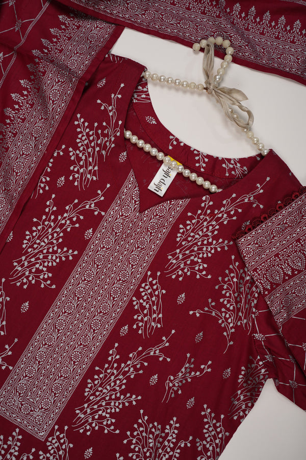 Rozi - Printed  cotton  Outfit With cotton Dupatta - Ready to Wear PD112