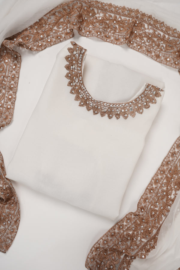 Mum and Me - Chiffon Budget Wear Suit with Chiffon Dupatta - Ready to Wear - White