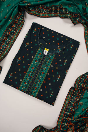 Rozi - Exclusive Khaddar Outfit with  Shawl - Ready to Wear - PD186