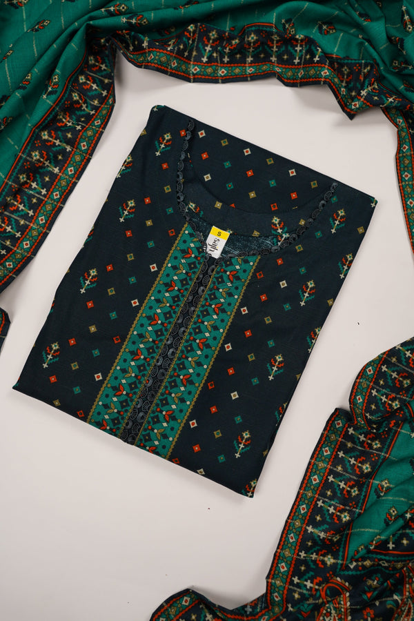 Rozi - Exclusive Khaddar Outfit with  Shawl - Ready to Wear - PD186