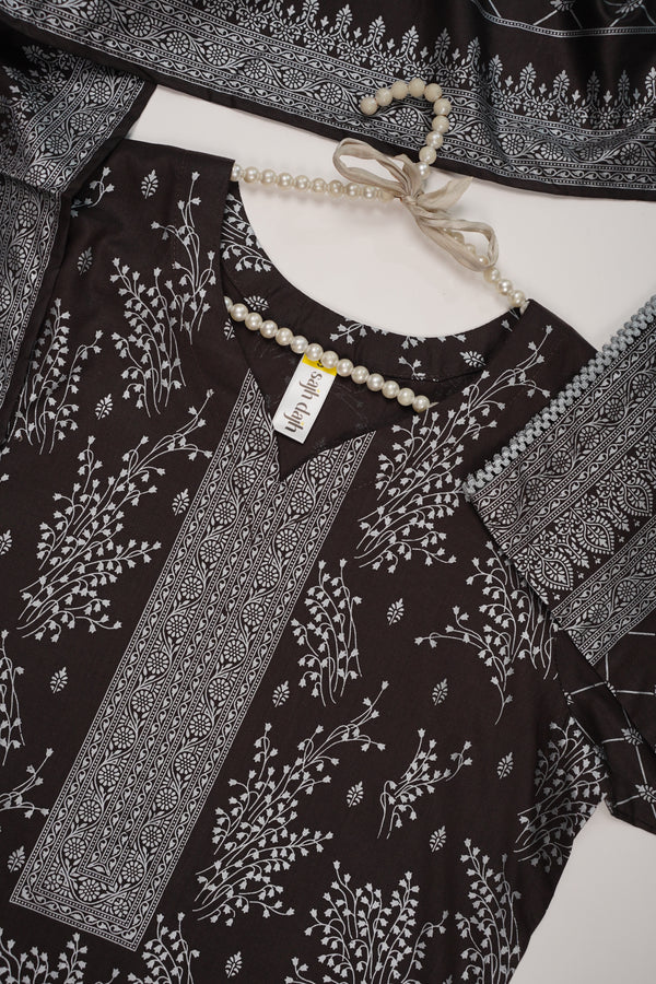 Rozi - Printed  cotton  Outfit With cotton Dupatta - Ready to Wear PD115 BR
