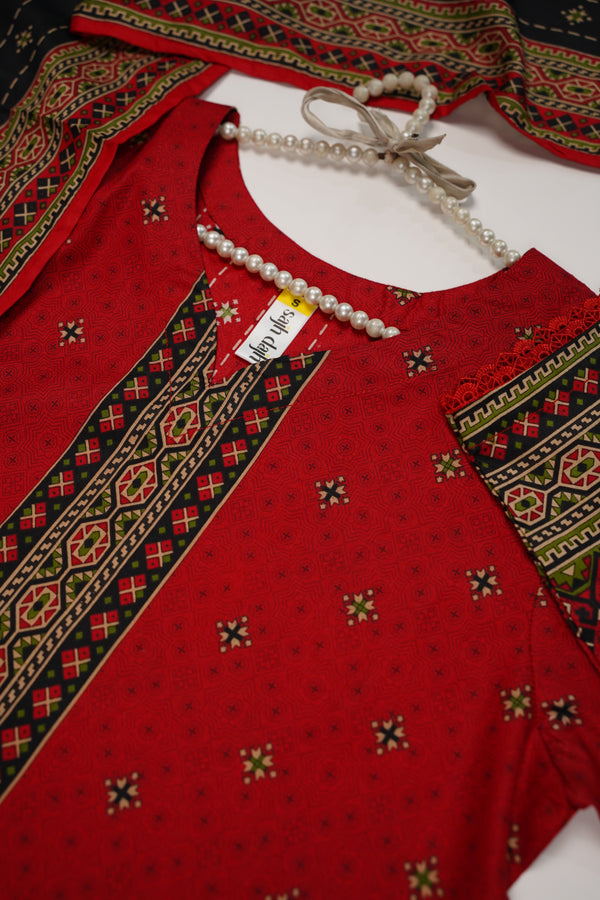 Rozi - Printed  cotton  Outfit With cotton Dupatta - Ready to Wear PD107