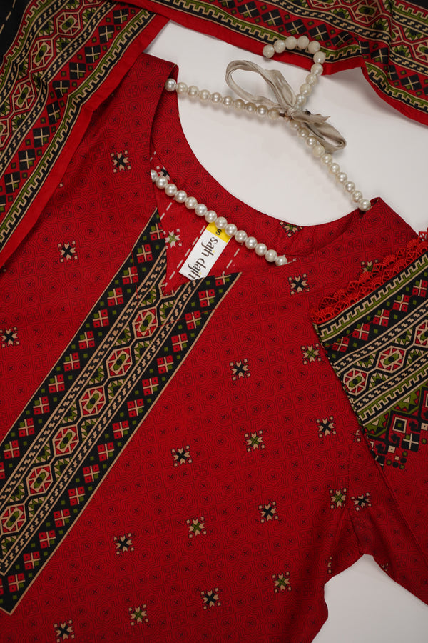 Rozi - Printed  cotton  Outfit With cotton Dupatta - Ready to Wear PD107