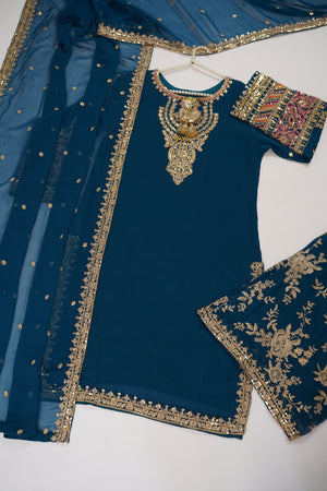 Chiffon Outfit with Chiffon Dupatta and Plazzo  - Ready to Wear-SD303