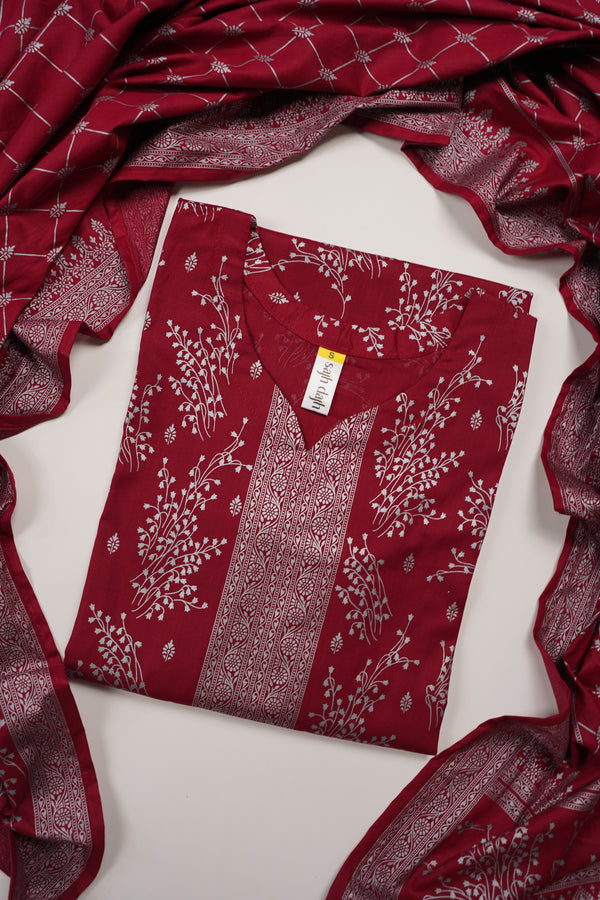Rozi - Printed  cotton  Outfit With cotton Dupatta - Ready to Wear PD112