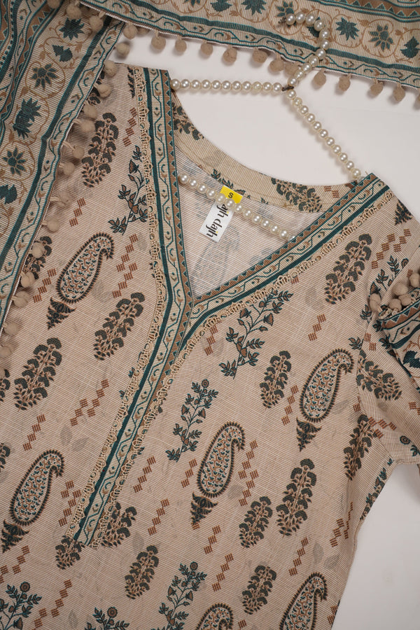 Rozi - Exclusive Khaddar Outfit with  Shawl - Ready to Wear - PD189