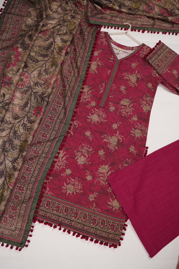 Rozi - Exclusive Khaddar Outfit with  Shawl - Ready to Wear - PD192