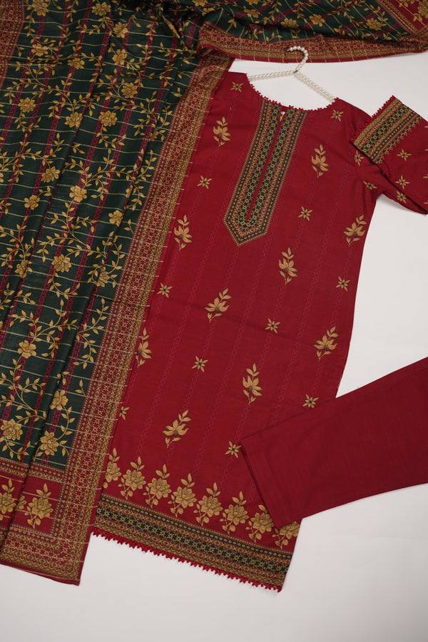 Rozi - Exclusive Khaddar Outfit with  Shawl - Ready to Wear - PD187