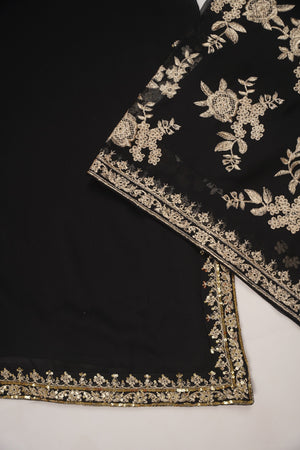 Chiffon Outfit with Chiffon Dupatta and Plazzo  - Ready to Wear - Black-SD251