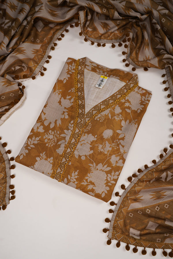 Rozi - Exclusive Khaddar Outfit with  Shawl - Ready to Wear - PD190