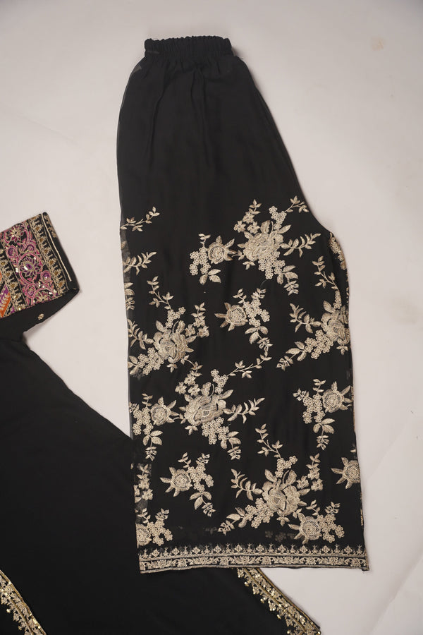 PREORDER- Budget Wear - Chiffon Outfit with Chiffon Dupatta and Plazzo  - Ready to Wear- HEJ-V6-D8