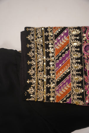 Chiffon Outfit with Chiffon Dupatta and Plazzo  - Ready to Wear - Black-SD251