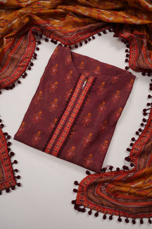 Rozi - Exclusive Khaddar Outfit with  Shawl - Ready to Wear - PD191-SB