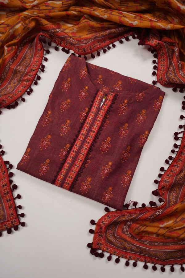 Rozi - Exclusive Khaddar Outfit with  Shawl - Ready to Wear - PD191