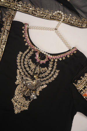 Eid Outfit - Chiffon Outfit with Chiffon Dupatta and Plazzo  - Ready to Wear- MC-V6-D8 - Black