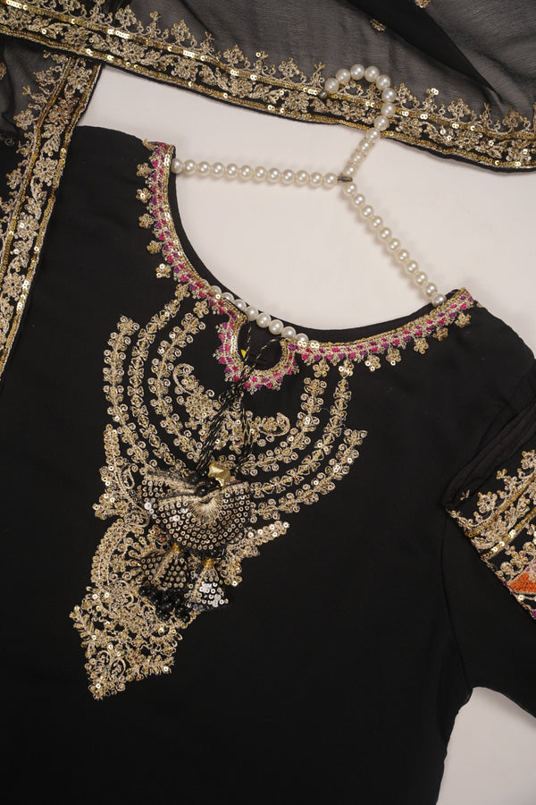 PREORDER- Budget Wear - Chiffon Outfit with Chiffon Dupatta and Plazzo  - Ready to Wear- HEJ-V6-D8