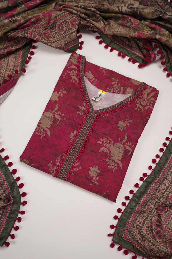 Rozi - Exclusive Khaddar Outfit with  Shawl - Ready to Wear - PD192