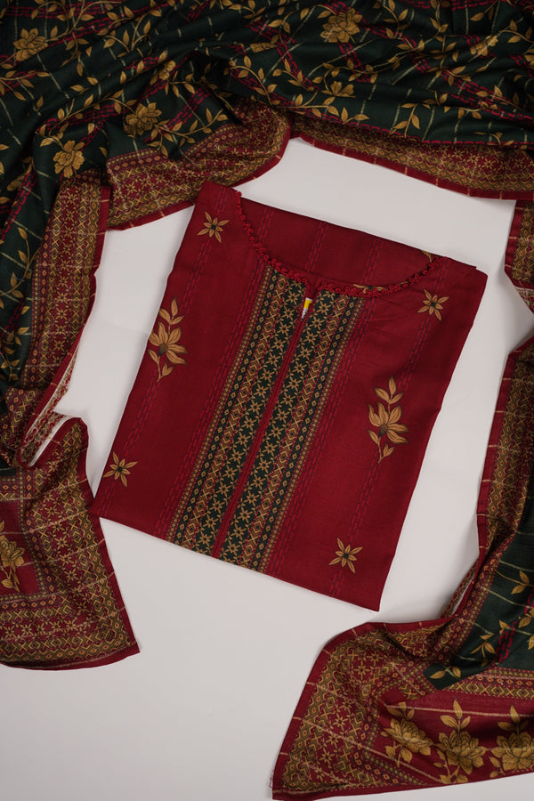 Rozi - Exclusive Khaddar Outfit with  Shawl - Ready to Wear - PD187
