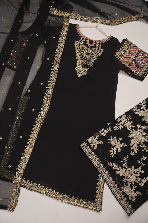 PREORDER- Budget Wear - Chiffon Outfit with Chiffon Dupatta and Plazzo  - Ready to Wear- HEJ-V6-D8