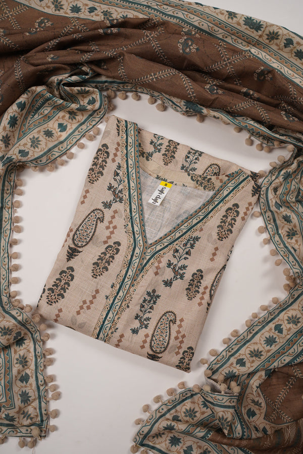 Rozi - Exclusive Khaddar Outfit with  Shawl - Ready to Wear - PD189