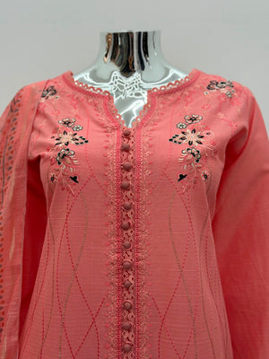 Rozi - Luxury Cotton Lawn Outfit With Voile Dupatta - Ready to Wear PD026