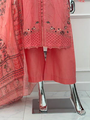 Rozi - Luxury Cotton Lawn Outfit With Voile Dupatta - Ready to Wear PD026
