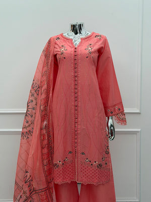 Rozi - Luxury Cotton Lawn Outfit With Voile Dupatta - Ready to Wear PD026
