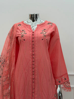 Rozi - Luxury Cotton Lawn Outfit With Voile Dupatta - Ready to Wear PD026