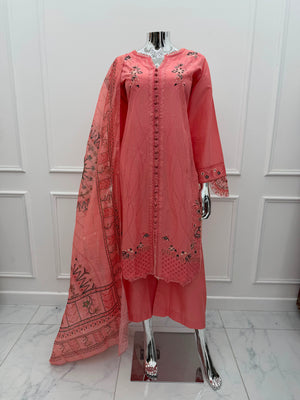Rozi - Luxury Cotton Lawn Outfit With Voile Dupatta - Ready to Wear PD026