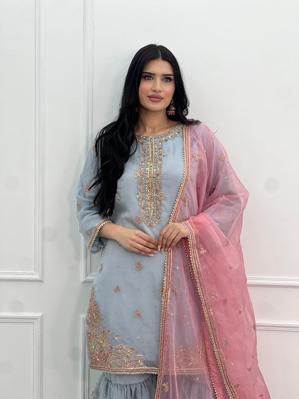Tehwar - Luxury Organza Outfit with Organza Dupatta and Gharara - Ready to Wear SB240  - Eid Volume 1