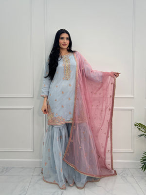 Tehwar - Luxury Organza Outfit with Organza Dupatta and Gharara - Ready to Wear SD240  - Eid Volume 1