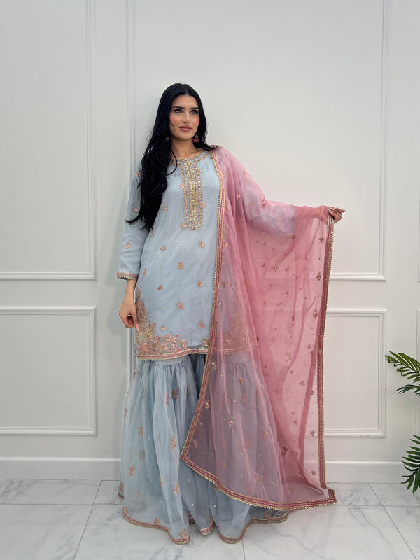 Tehwar - Luxury Organza Outfit with Organza Dupatta and Gharara - Ready to Wear SB240  - Eid Volume 1