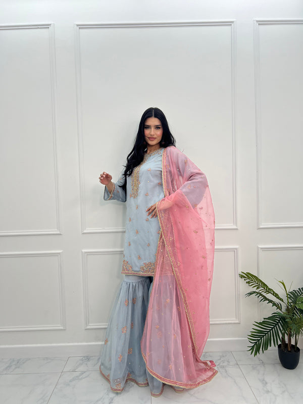 Tehwar - Luxury Organza Outfit with Organza Dupatta and Gharara - Ready to Wear SB240  - Eid Volume 1