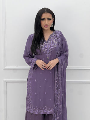 Husan e Jahan - Luxury Chiffon Outfit with Chiffon Dupatta And Plazzo - Ready to Wear- SB-HEJ-V6-D4