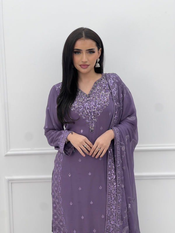 Husan e Jahan - Luxury Chiffon Outfit with Chiffon Dupatta And Plazzo - Ready to Wear- SB-HEJ-V6-D4