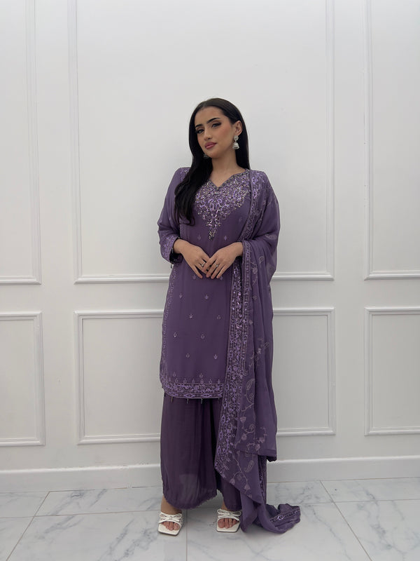 Husan e Jahan - Luxury Chiffon Outfit with Chiffon Dupatta And Plazzo - Ready to Wear- SB-HEJ-V6-D4