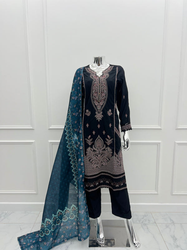 Black Embroidered Viscose Outfit