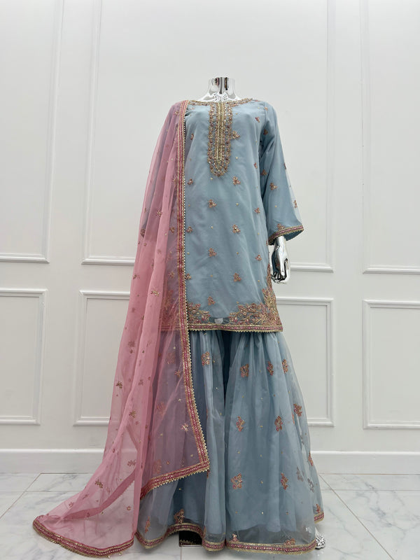 Tehwar - Luxury Organza Outfit with Organza Dupatta and Gharara - Ready to Wear SB240  - Eid Volume 1