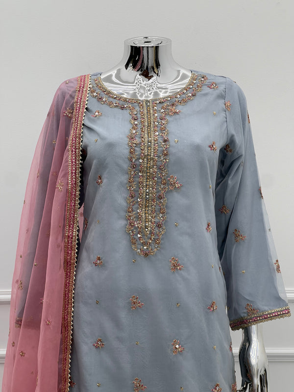 Tehwar - Luxury Organza Outfit with Organza Dupatta and Gharara - Ready to Wear SB240  - Eid Volume 1