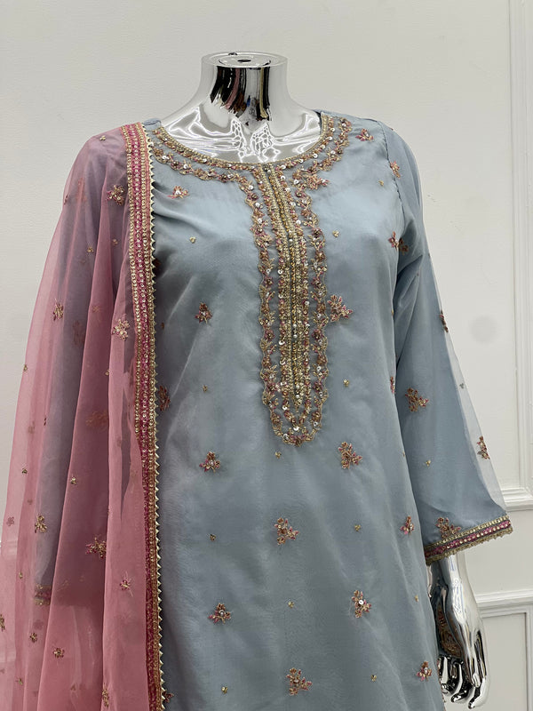 Tehwar - Luxury Organza Outfit with Organza Dupatta and Gharara - Ready to Wear SB240  - Eid Volume 1