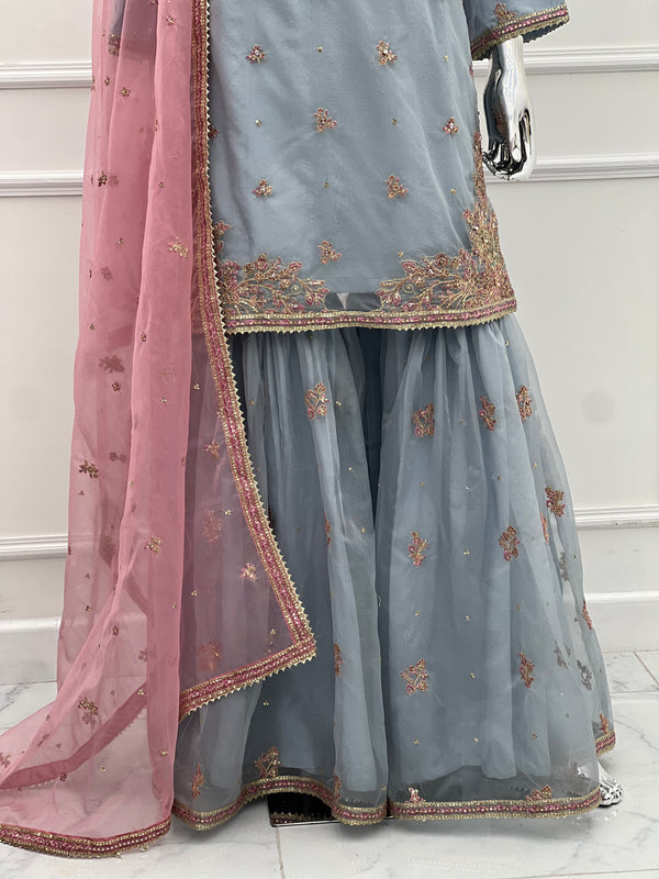 Tehwar - Luxury Organza Outfit with Organza Dupatta and Gharara - Ready to Wear SB240  - Eid Volume 1