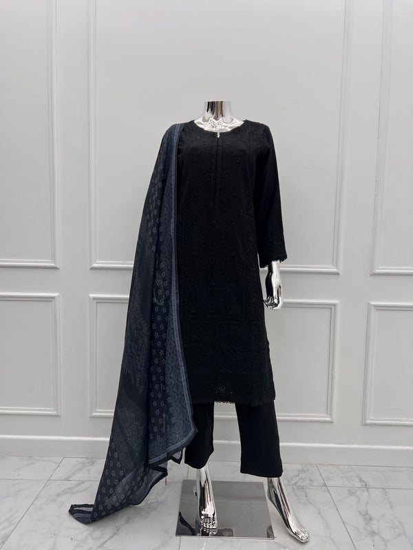 Budget Wear - Black Embroidered Dhanak Outfit- Ready to Wear -SD-SA02