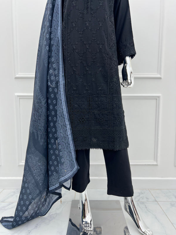 Budget Wear - Black Embroidered Dhanak Outfit- Ready to Wear -SD-SA02