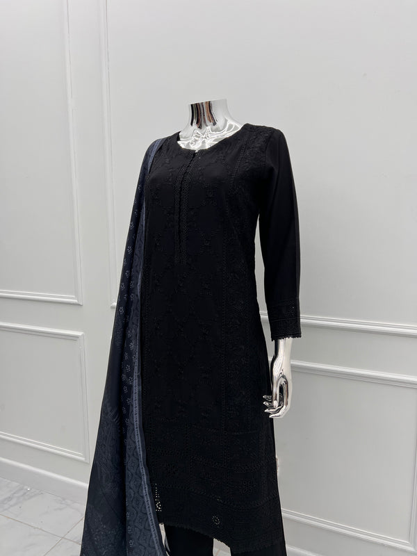 Budget Wear - Black Embroidered Dhanak Outfit- Ready to Wear -SD-SA02
