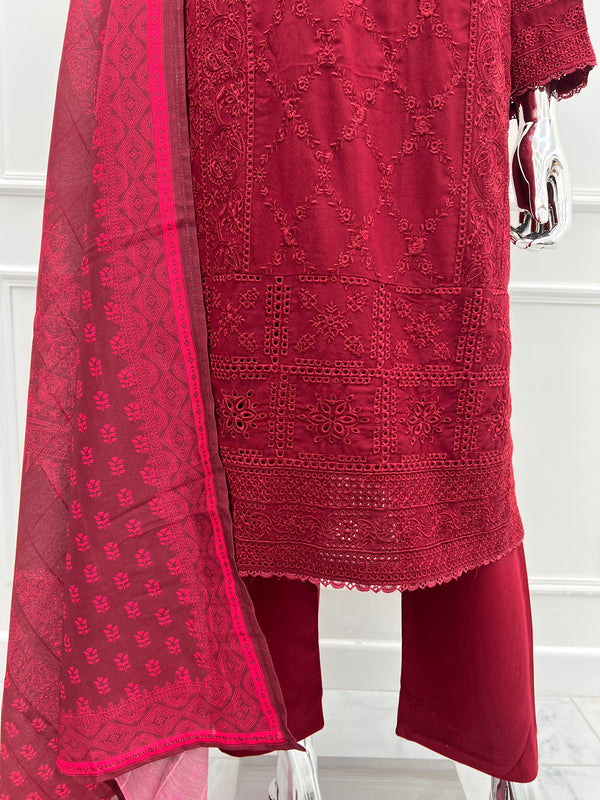 Budget Wear - Maroon Embroidered Dhanak Outfit- Ready to Wear - SD-SA01