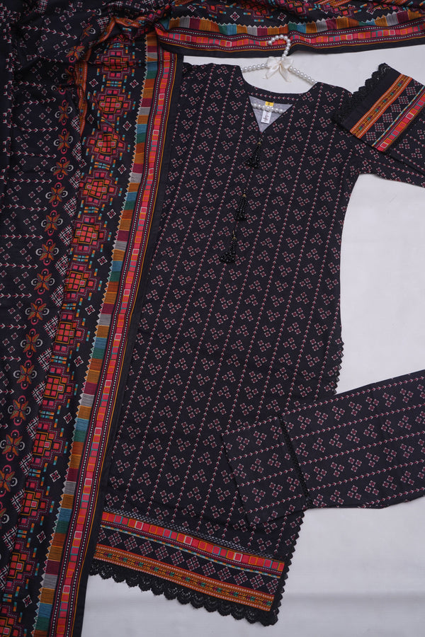 Sajh Dajh Bin Saeed Originals - Khaddar Printed Suit with Shawl - Warm Fabric - Winter Collection