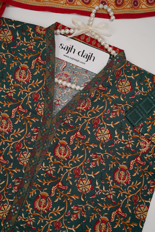 Sajh Dajh Bin Saeed Originals - Patch Work Embroidered Lawn Outfit with Lawn Dupatta