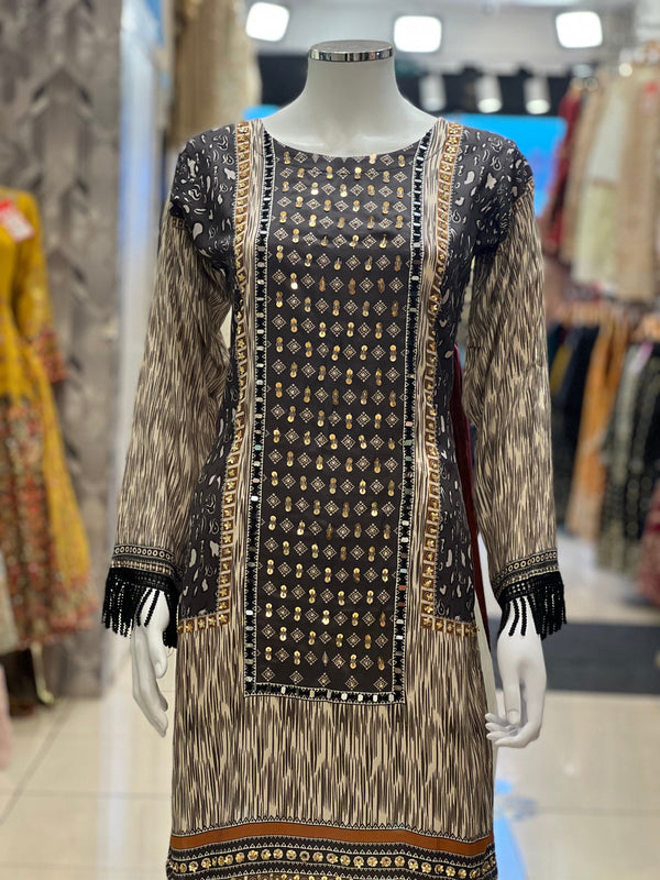 Sajh Dajh Eid 2023 - Linen Mirror & Hand Work Kurti