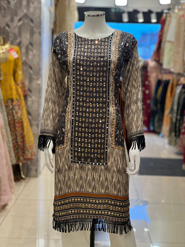 Sajh Dajh Eid 2023 - Linen Mirror & Hand Work Kurti