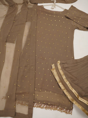 Sajh Dajh Husan e Jahan - Luxury Chiffon Suit with Chiffon Dupatta and Gharara - Ready to Wear